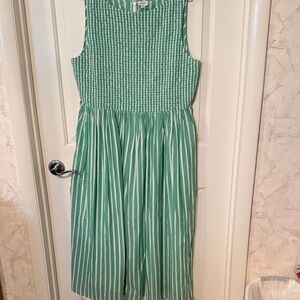J. Crew Green and White Textured Dress